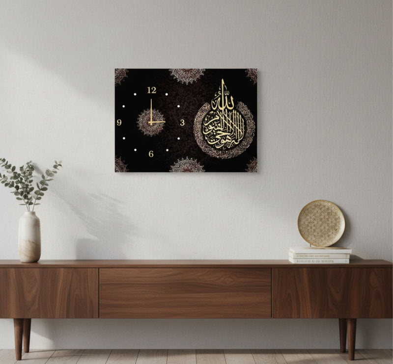 Handcrafted Wooden Wall Clock – Digital Printed Islamic Art